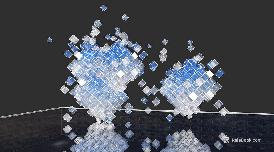 Modern Blue Transparent Glass Cubes Landscape Sculpture with Reflective Geometric Design 3d model 