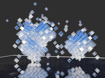 Modern Blue Transparent Glass Cubes Landscape Sculpture with Reflective Geometric Design 3d model
