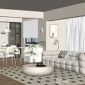 Modern Open Concept Living Dining Space With Cozy Sofa 3d model