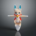 Cute White Cartoon Figure With Blue Ears Red Scarf And Yellow Bell On White Base