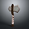 Medieval Double Bladed Axe With Wooden Handle And White Straps