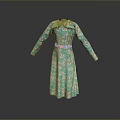 Man Modeling Turquoise Floral Long Sleeve Dress With Belt And Collar Design