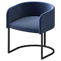 Modern Blue Velvet Accent Chair With Curved Armrests And Black Metal Circular Base