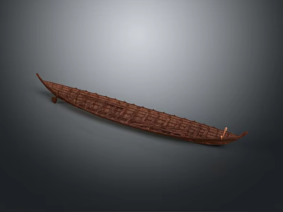 Brown Traditional Handcrafted Wooden Boat With Intricate Carved Patterns And Slender Design 3d model
