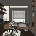 Tatami Bedroom Interior With Tatami Bed Window Blinds Built in Desk Wooden Chair and Bookshelves