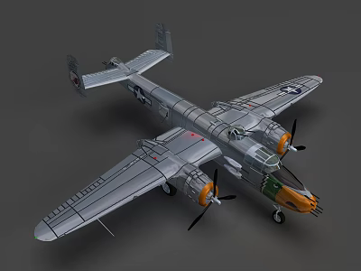 Vintage Silver Passenger Plane With Twin Propellers And Wing Details 3d model
