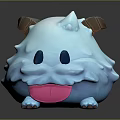 Cute Blue Fluffy Game Movie Character With Brown Horns Big Eyes And Pink Tongue