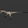 Prehistoric Reptile Dinosaur With Feathered Body Red Head Open Mouth And Spotted Skin