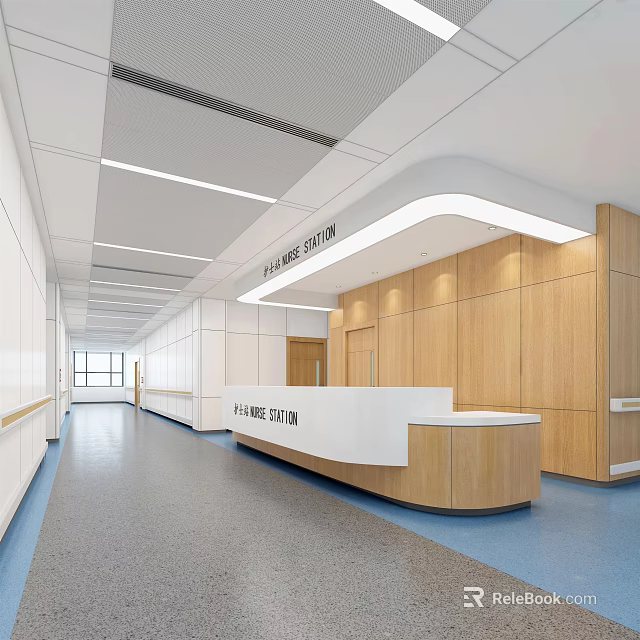 Hospital Outpatient Clinic Interior With Wooden White Walls Reception Desk And Bright Lighting 3d model 