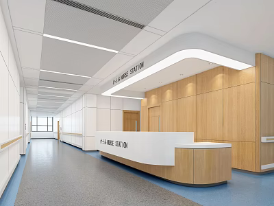 Hospital Outpatient Clinic Interior With Wooden White Walls Reception Desk And Bright Lighting 3d model