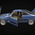 Blue Spirit Car With Open Doors And Hood Revealing Engine And Interior Details