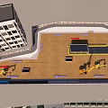 Road Facilities Construction Site With Heavy Equipment And Surrounding Buildings