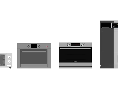 Sleek Modern Kitchen Appliances With Built in Oven Microwave And Refrigerator 3d model
