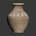 Carved Terracotta Pottery Jar With Painted Geometric Patterns And Sculptural Details