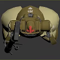 Mecha Robot Figure Design With Brown Yellow Armor Red Head Component And Large Weapon