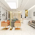 Modern Beauty Salon Interior Design With Comfortable Sofa Styling Chairs Product Shelves And Mirror Counter