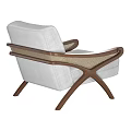 Modern Light Gray Upholstered Single Sofa With Wooden Frame And Woven Armrests