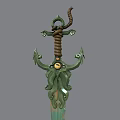 Ornate Green Decorative Sword With Intricate Hilt And Fantasy Design Elements 3d model