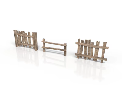 Rustic Wooden Fence Components With Different Styles For Outdoor Garden 3d model
