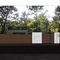Modern Slatted Wooden Fence Outdoor Design For Home With Green Trees