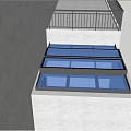 Modern Residential Building With Glass Skylight Black Railing White Wall And Green Grass