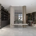 Modern Luxurious Clubhouse Interior With Wine Racks Reception Desk And Floor to Ceiling Windows