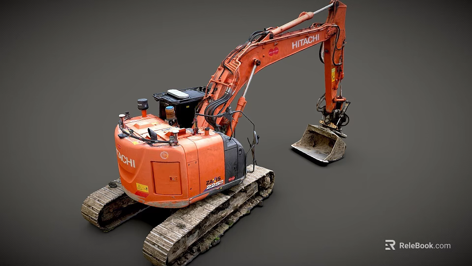 Hyundai Orange Tracked Excavator With Heavy Duty Bucket And Tracks 3d model 