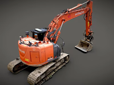 Hyundai Orange Tracked Excavator With Heavy Duty Bucket And Tracks 3d model