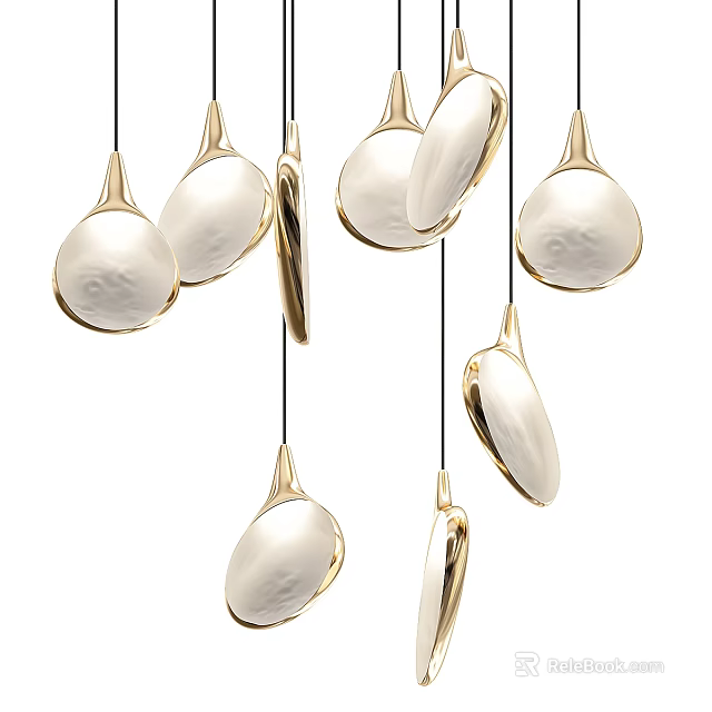 Modern Elegant Pendant Lights With Gold Metal And White Glossy Dropshape Design 3d model 