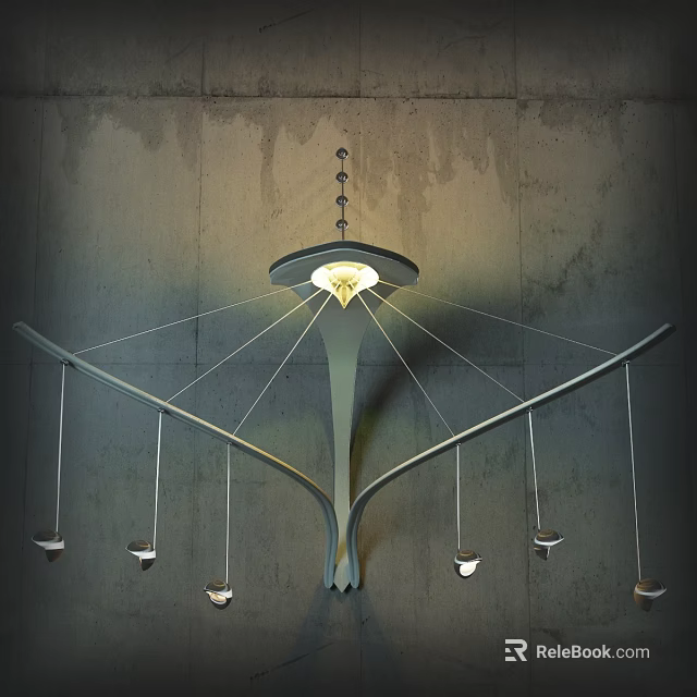 Modern Branched Wall Lamp With Hanging Lights And Sleek Structure Illuminating Concrete Wall 3d model 