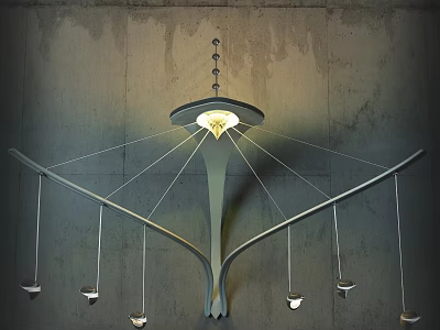 Modern Branched Wall Lamp With Hanging Lights And Sleek Structure Illuminating Concrete Wall 3d model