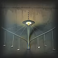 Modern Branched Wall Lamp With Hanging Lights And Sleek Structure Illuminating Concrete Wall