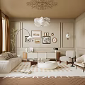 Elegant Modern Living Room Interior With White Sofa Armchairs And Decorative Chandelier