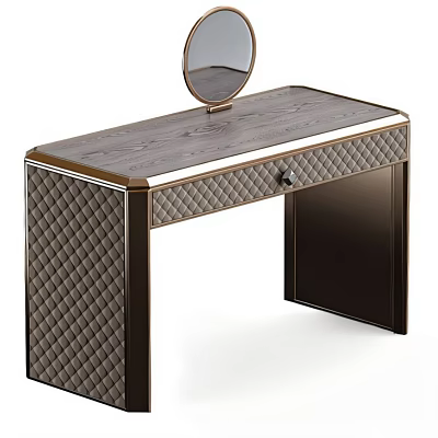 Modern Dressing Table With Wooden Top Metal Frame Quilted Drawer And Mirror 3d model