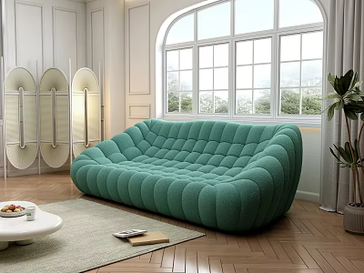 Teal Lazy Sofa In Modern Living Room With Wooden Floor And Window 3d model