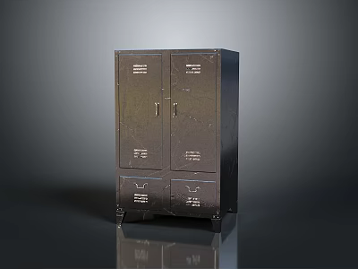 Black Metal Storage Cabinet With Double Doors And Lower Compartments 3d model