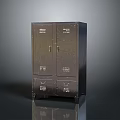 Black Metal Storage Cabinet With Double Doors And Lower Compartments