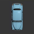 Vintage Blue Classic Car With Rounded Body And Retro Design Features