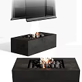 Modern Black Fireplace Design With Burning Fire And Decorative Pebbles