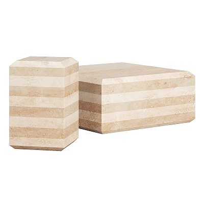 Stylish Beige Coffee Tables With Striped Stone Layers Design For Living Room Decor 3d model