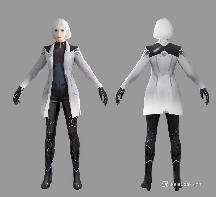 Game Movie Character With White Short Hair White Long Coat And Black Outfit 3d model 