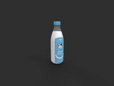 Fresh Milk in White Bottle With Blue Cap And Cow Illustration 3d model