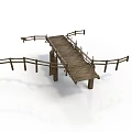 Wooden Bridge Structure With Railings Plank Walkway And Support Pillars