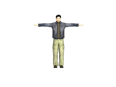 Man Standing With Arms Outstretched Wearing Dark Jacket And Khaki Pants 3d model