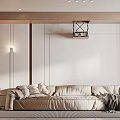 Modern Dining Living Room Interior With Beige Sofa Wooden Elements And Pendant Lighting