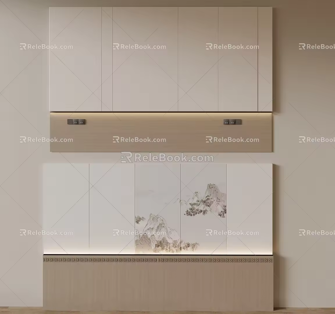 New Chinese background wall bedside background sofa background 3d model