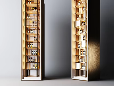Modern Wooden Wine Cabinet Design With Glass Shelves And LED Lighting For Wine 3d model