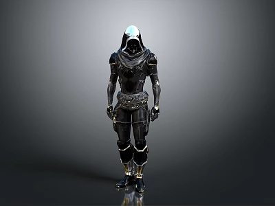 3D Rendered Black Armor Character With Gold Accents In Standing Pose 3d model