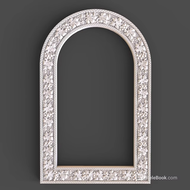 Ornate White Architectural Archway With Carved Floral Patterns And Decorative Frame 3d model 