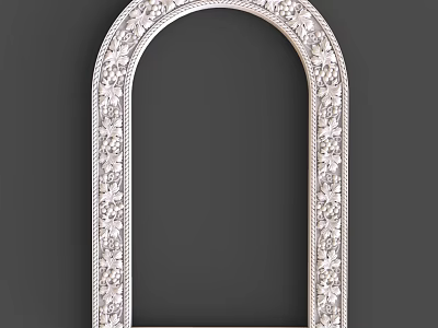 Ornate White Architectural Archway With Carved Floral Patterns And Decorative Frame 3d model